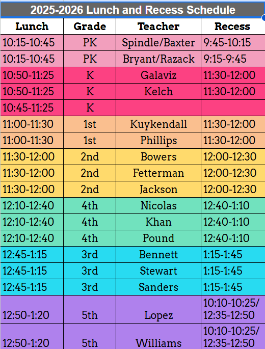 Lunch and recess schedule